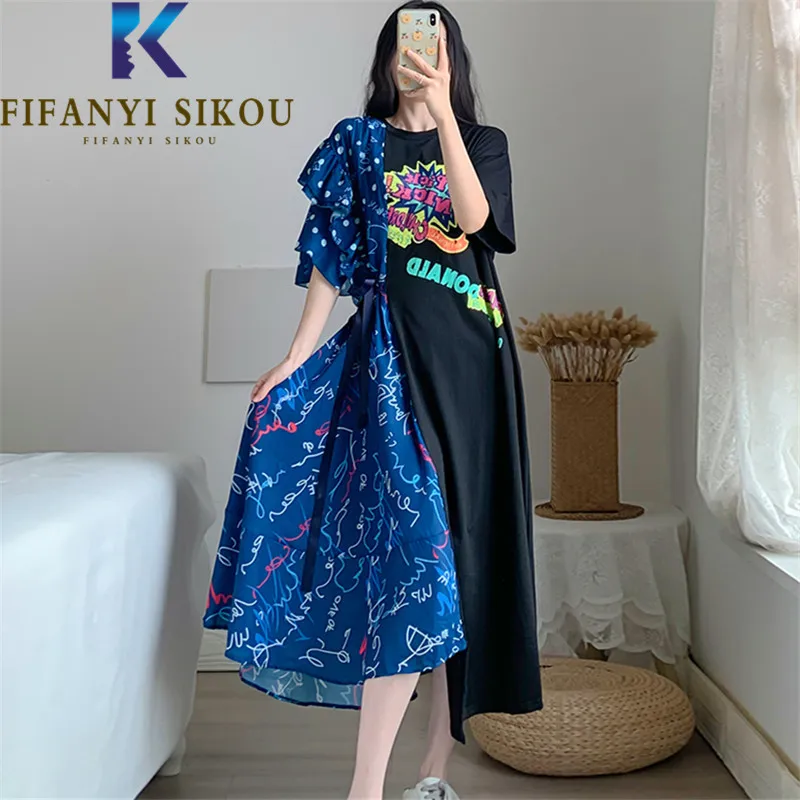 Платье-футболка женское асимметричное с круглым вырезом и коротким рукавом
Платье-футболка женское асимметричное с круглым вырезом и коротким рукавом