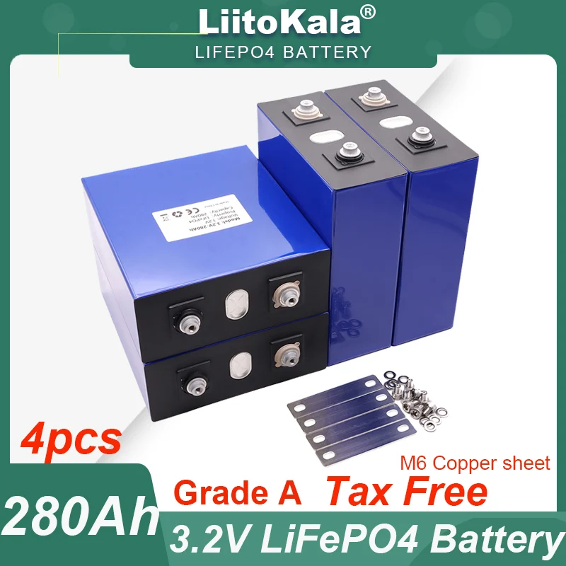 4pcs 3.2V 280AH LiFePO4 battery Lithium iron phospha for 12V 24V 4s E-scooter RV Solar Energy storage system Grade A Duty-free
4pcs 3.2V 280AH LiFePO4 battery Lithium iron phospha for 12V 24V 4s E-scooter RV Solar Energy storage system Grade A Duty-free