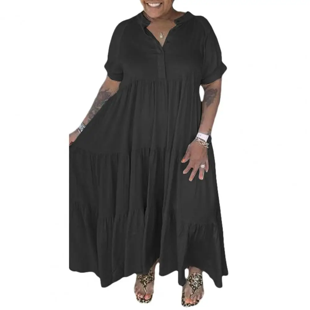 Dresses for Women 2022 Summer Stand Collar Short Sleeve Buttons Half Placket Dress Ruffle Pleated Layered Hem Maxi Dress Women
Dresses for Women 2022 Summer Stand Collar Short Sleeve Buttons Half Placket Dress Ruffle Pleated Layered Hem Maxi Dress Women