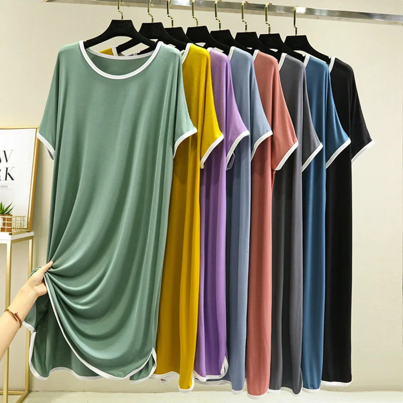 

Homewear Casual Summer Loose Sleeve For Long Nightdress Nightgown Sleep Underskirt Modal Dress Soft Short Plus Size Women