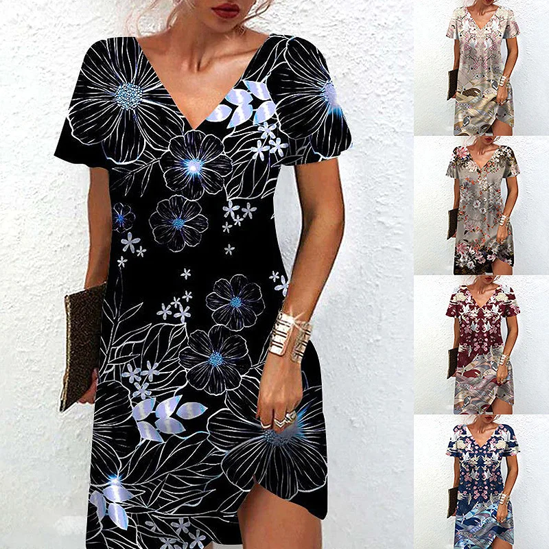 Women Loose Short-sleeved Knee Length Floral Printed Dress A-Line Midi Dresses V Neck Skirts Casual Summer Elegant Vintage M-4XL
Women Loose Short-sleeved Knee Length Floral Printed Dress A-Line Midi Dresses V Neck Skirts Casual Summer Elegant Vintage M-4XL