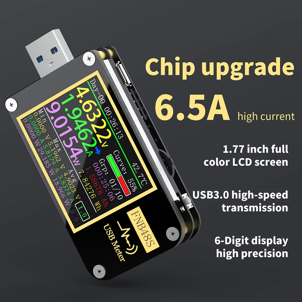 FNB48S PD trigger Voltmeter ammeter Current USB Voltage Current Tester Meter Multifunctional Fast Charging Power capacity test
FNB48S PD trigger Voltmeter ammeter Current USB Voltage Current Tester Meter Multifunctional Fast Charging Power capacity test
