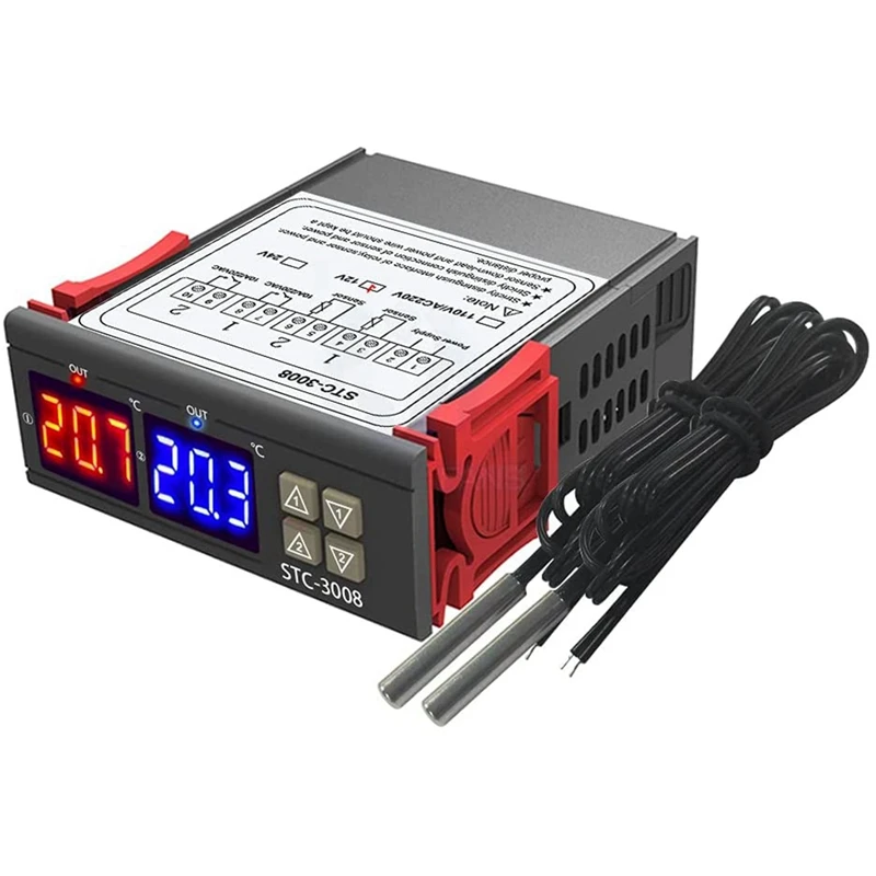 Dual Digital Display Thermostat Temperature Regulator With Double NTC Probe, Heating Sensor Probe Two W/Output Relays
Dual Digital Display Thermostat Temperature Regulator With Double NTC Probe, Heating Sensor Probe Two W/Output Relays