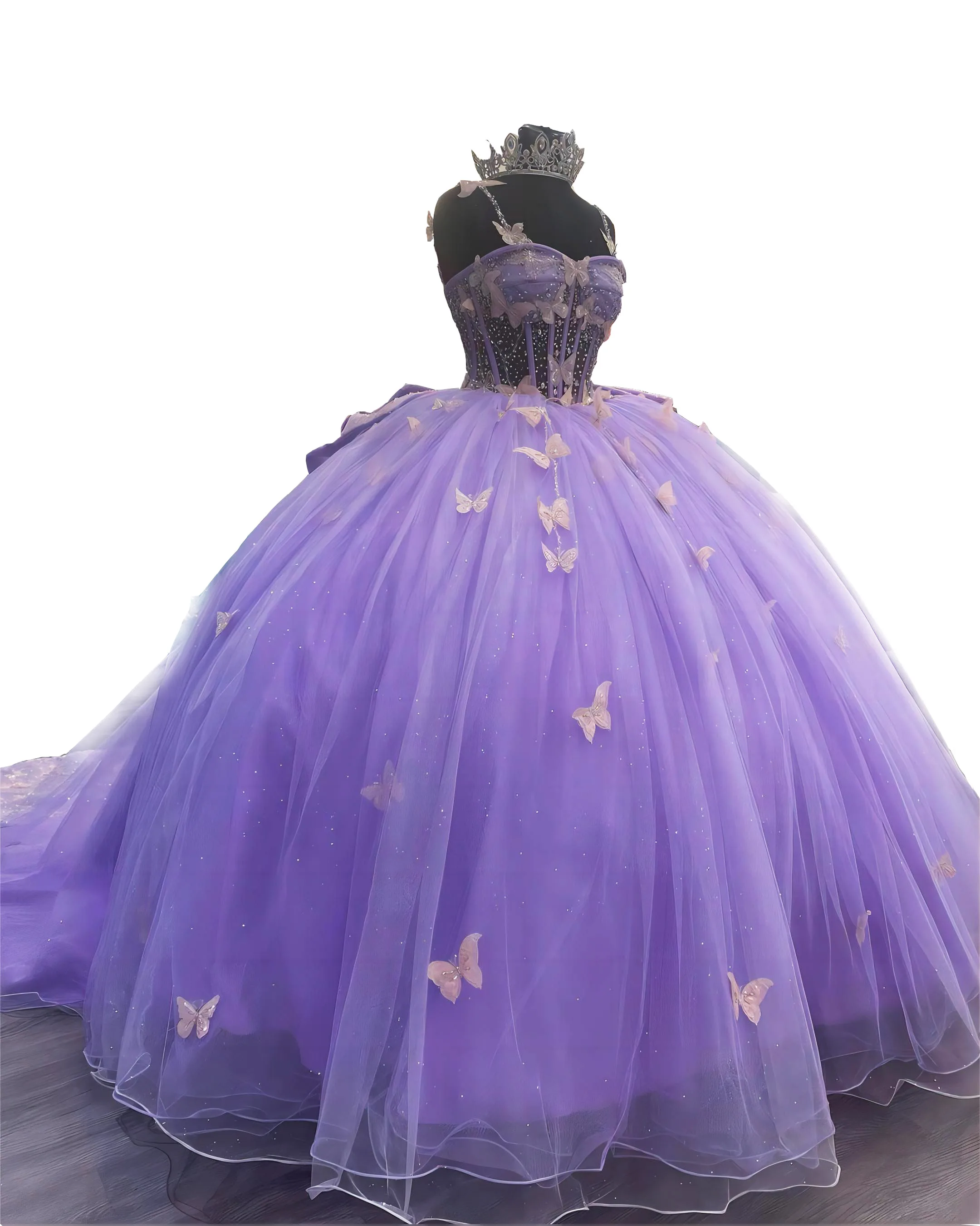 Illusion Spaghetti Straps 3D Butterflies Beading Lace Big Bow Quinceanera Dress Puffy See Through Bodice Birthday Gown For Girls
Illusion Spaghetti Straps 3D Butterflies Beading Lace Big Bow Quinceanera Dress Puffy See Through Bodice Birthday Gown For Girls