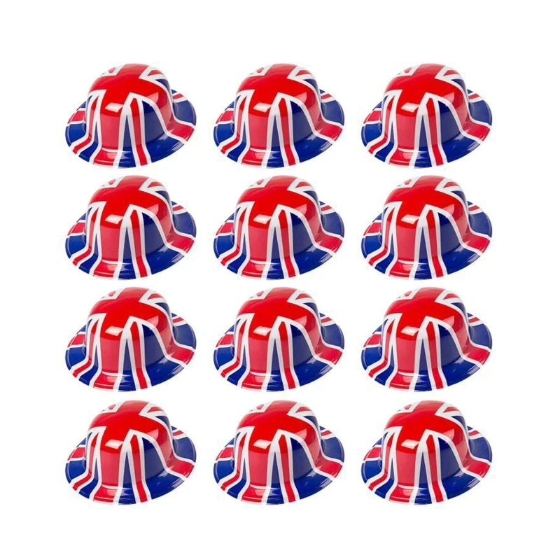 

12pcs Union Jack Flag Bowler Hat British Flag Bowler Hats Queens Jubilee Party