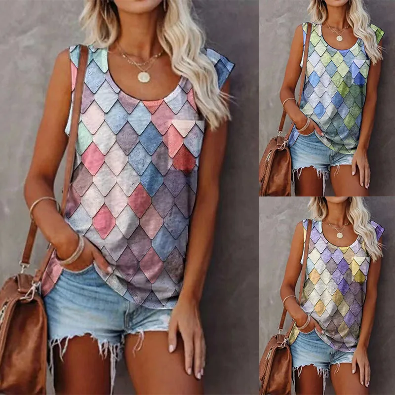 Summer New T-shirt Tank Top Women's Fashion Print Round Neck Pocket Sleeveless Top Woman Loose Tops Female & Lady Clothing
Summer New T-shirt Tank Top Women's Fashion Print Round Neck Pocket Sleeveless Top Woman Loose Tops Female & Lady Clothing