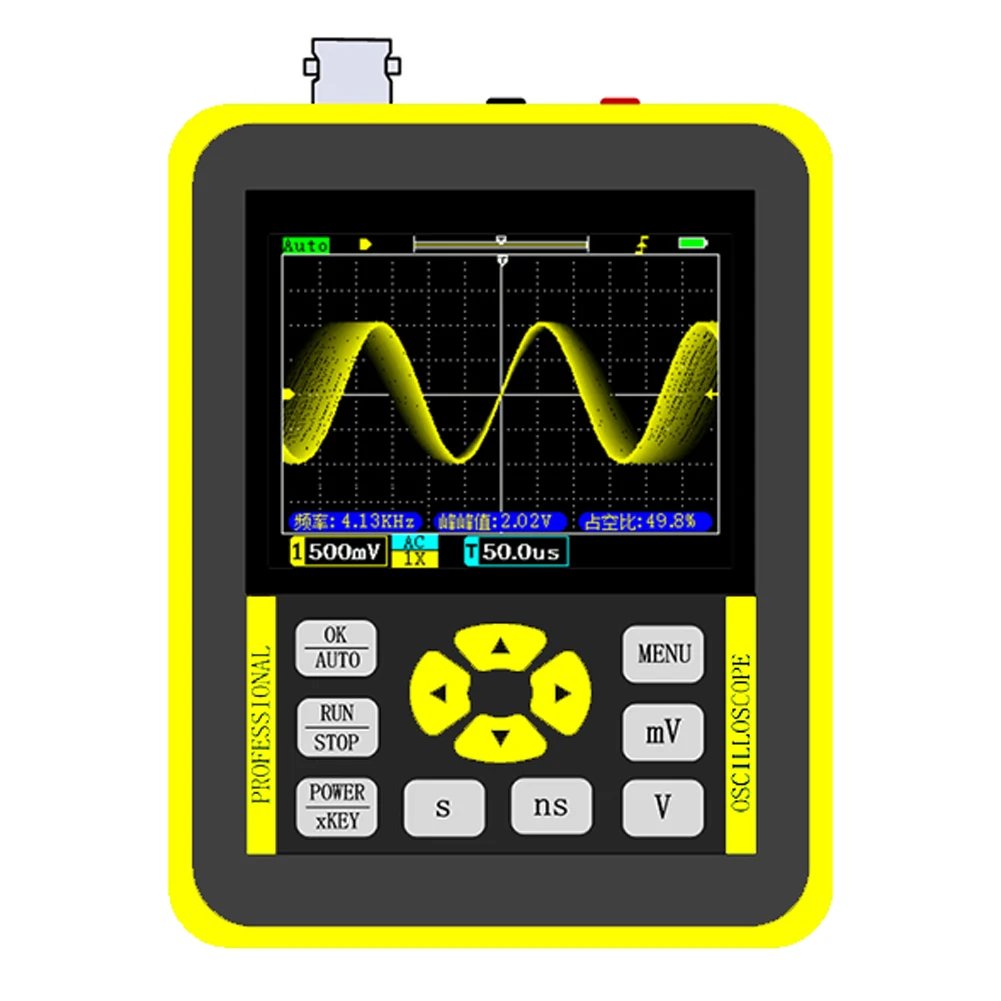 Handheld Mini Digital Oscilloscope with 2.4 Inches Color Screen 120M Bandwidth 500M Sampling Rate for Maintenance
Handheld Mini Digital Oscilloscope with 2.4 Inches Color Screen 120M Bandwidth 500M Sampling Rate for Maintenance
