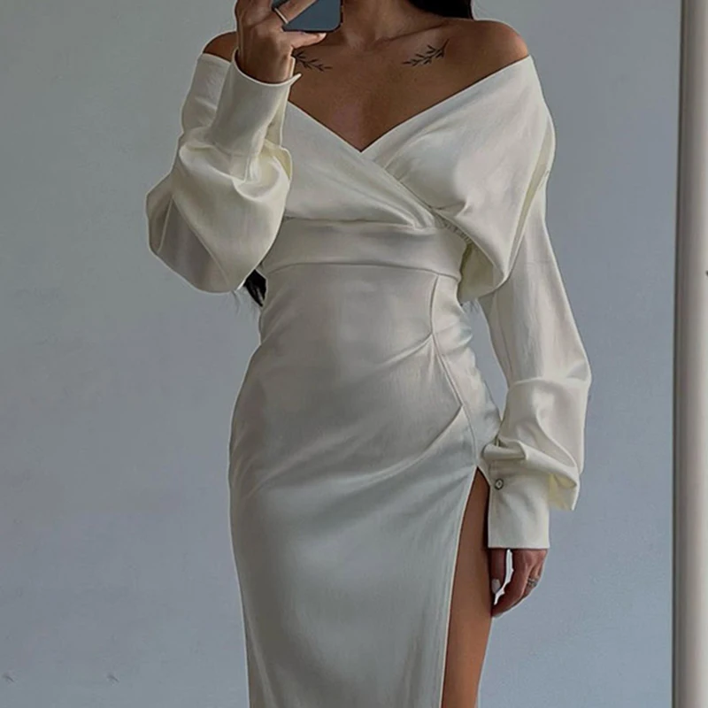 PASSIONNÉ Women's Dress V-neck Off-shoulder Long Sleeve Slim High-split Long Dresses Female Elegant Fashion 2023 Autumn New
PASSIONNÉ Women's Dress V-neck Off-shoulder Long Sleeve Slim High-split Long Dresses Female Elegant Fashion 2023 Autumn New