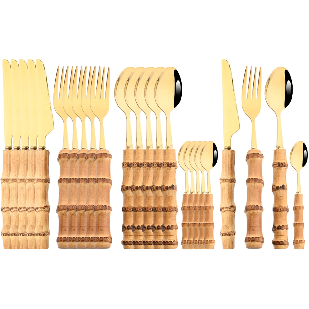 24Pcs Natural Bamboo Handle Cutlery Set Stainless Steel Dinnerware Kitchen Silverware Flatware Fork Spoon Knive Tableware Set
24Pcs Natural Bamboo Handle Cutlery Set Stainless Steel Dinnerware Kitchen Silverware Flatware Fork Spoon Knive Tableware Set