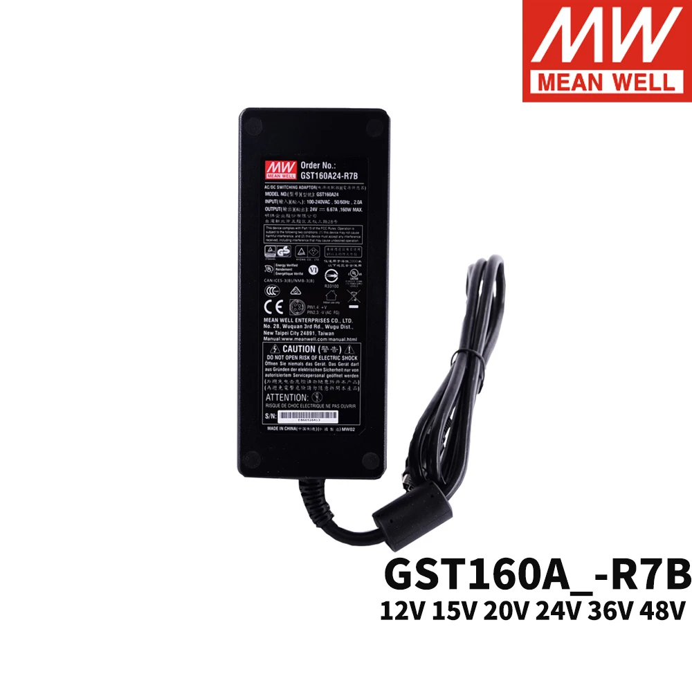 

Mean Well Adaptor GST160A R7B Switching Power Supply 220V AC To DC 12V 15V 20V 24V 36V 48V Desktop Industrial Adapter