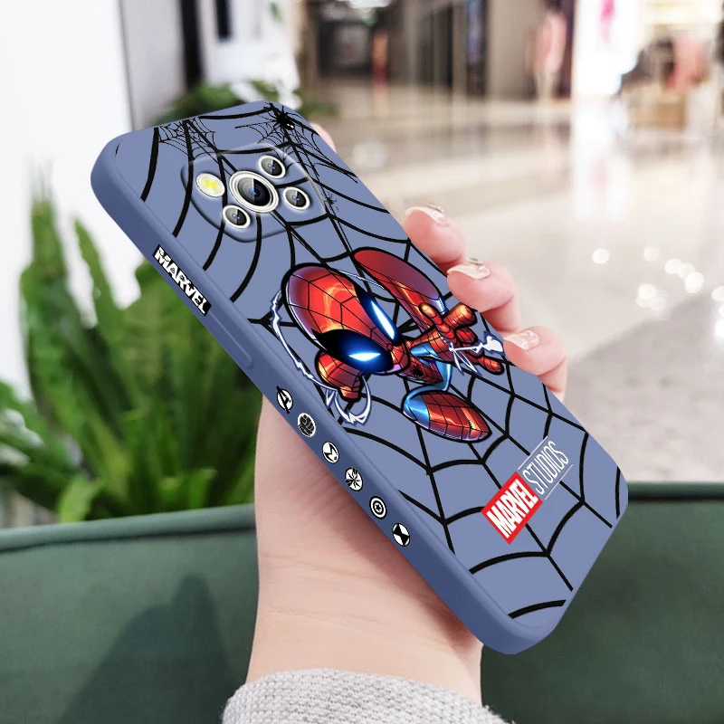 

Marvel Superhero Spiderman For POCO C55 X5 X4 M5S F4 M4 X3 F3 M3 C3 F2 Pro GT NFC 4G 5G Pro Liquid Left Rope Phone Case