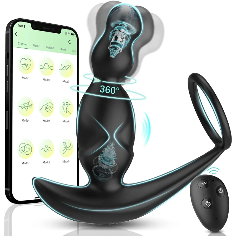 

Gelugee App Anal Plug Vibrator Sex Toys for Men Prostate Massager 360-degree Rotational Stimulation Male Buttplug With Cock Ring