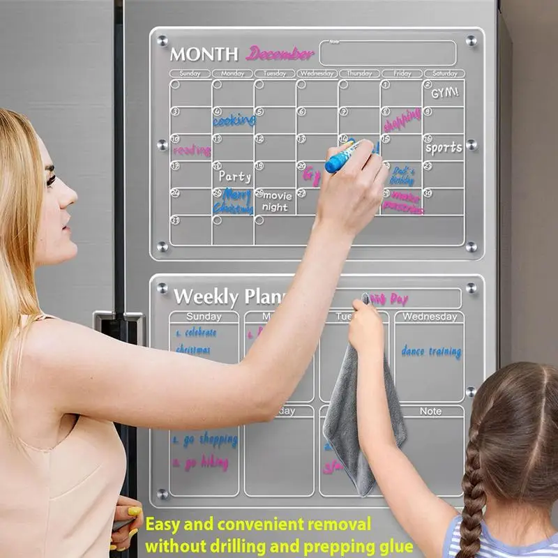 

Магнитная наклейка на холодильник, календарь, доска, планировщик, многоразовая магнитная доска для сухого стирания, расписание, прозрачная акриловая доска для холодильника, сообщения