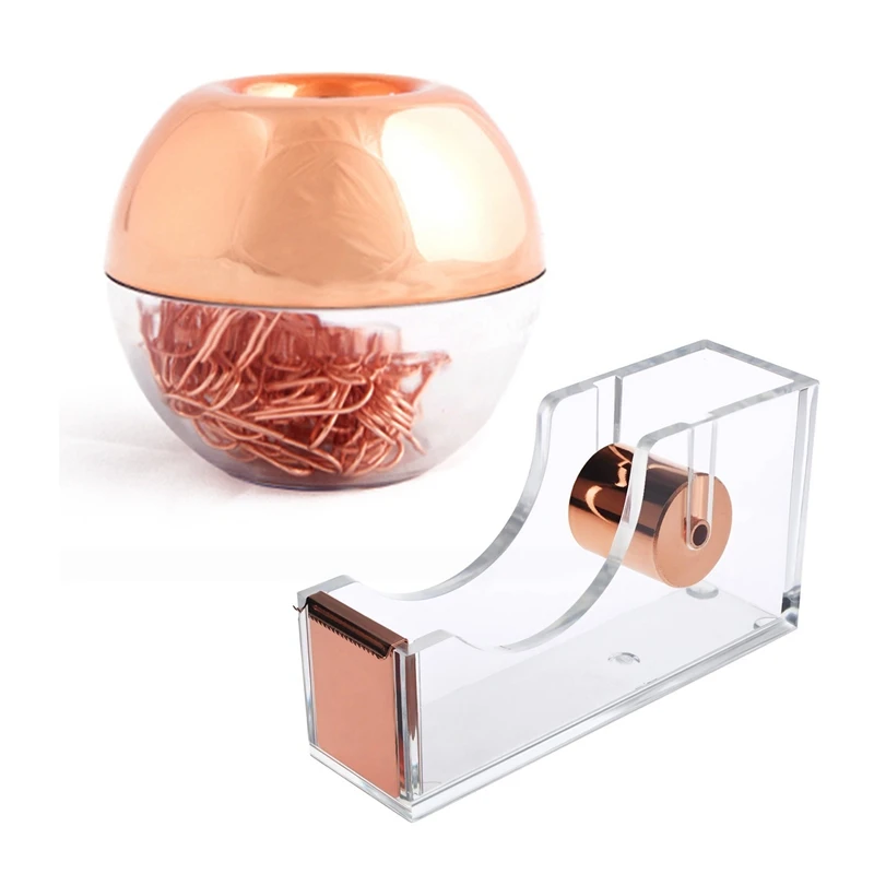 100Pcs Paper Clips In Rose Gold Magnetic Clip Dispenser & 1Pcs Acrylic Tape Dispenser Clear Rose Gold
100Pcs Paper Clips In Rose Gold Magnetic Clip Dispenser & 1Pcs Acrylic Tape Dispenser Clear Rose Gold