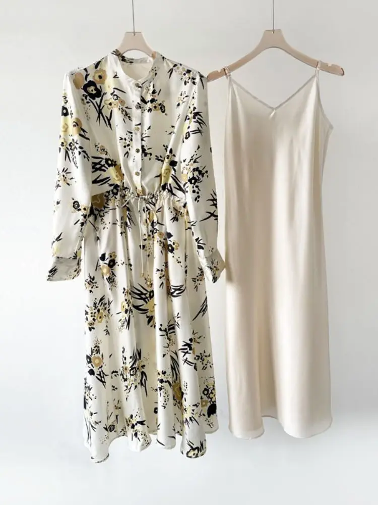 Silk Mid-length Dress Two-piece set Plant Floral Print Round Neck Waist Long-sleeved Women's Robe 2023 Spring Summer New
Silk Mid-length Dress Two-piece set Plant Floral Print Round Neck Waist Long-sleeved Women's Robe 2023 Spring Summer New
