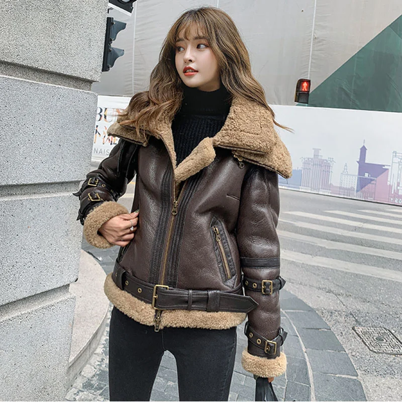 

Short Genuine Leather Winter Women Removable Collar Lambswool Coat 2023 Fashion High Quality Real Fur Jacket