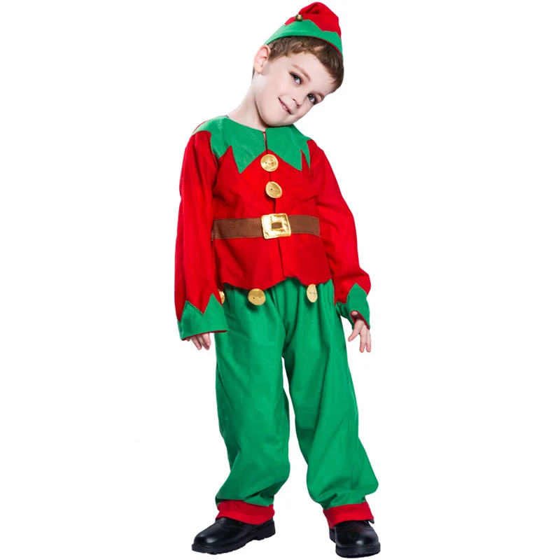 

Girls Boys Christmas Santa Claus Costume Green Elf Cosplay Family Christmas Party New Year Fancy Dress Clothes Set X-Mas Gift