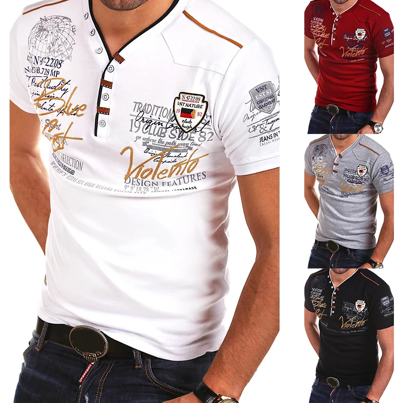 Summer men's V-neck short sleeved micro elastic slim fitting T-shirt Men's T-shirt printed pattern casual pullover T-shirt
Summer men's V-neck short sleeved micro elastic slim fitting T-shirt Men's T-shirt printed pattern casual pullover T-shirt