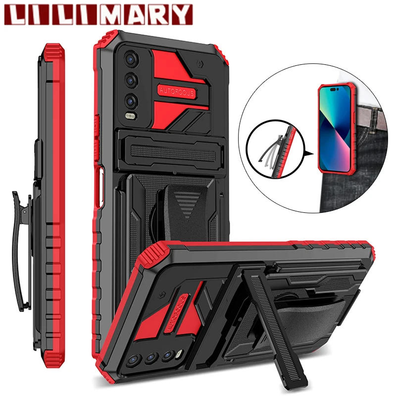 

Shockproof Back Clip Phone Case For VIVO Y15 Y17 Y20 Y20i Y20S Y53S Y72 5G Armor Bracket Cover For VIVO Y12S Y12A Y12 Y11 Y5