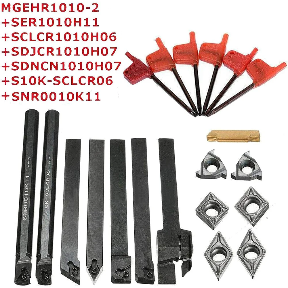 21Pcs 10mm Shank Lathe Boring Bar Carbide Inserts 42cr Turning Tool Holder Set MGEHR1010-2 SER1010H11 SCLCR1010H06 SDJCR1010H07
21Pcs 10mm Shank Lathe Boring Bar Carbide Inserts 42cr Turning Tool Holder Set MGEHR1010-2 SER1010H11 SCLCR1010H06 SDJCR1010H07