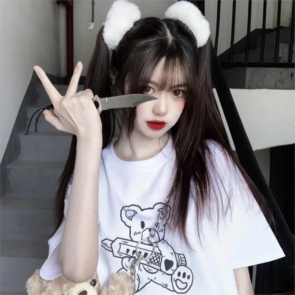 Summer Oversized T-shirt Gothic Kawaii Bear Simple Casual Short-sleeved Top Fashionable Comfortable Cute Women's Streetwear
Summer Oversized T-shirt Gothic Kawaii Bear Simple Casual Short-sleeved Top Fashionable Comfortable Cute Women's Streetwear