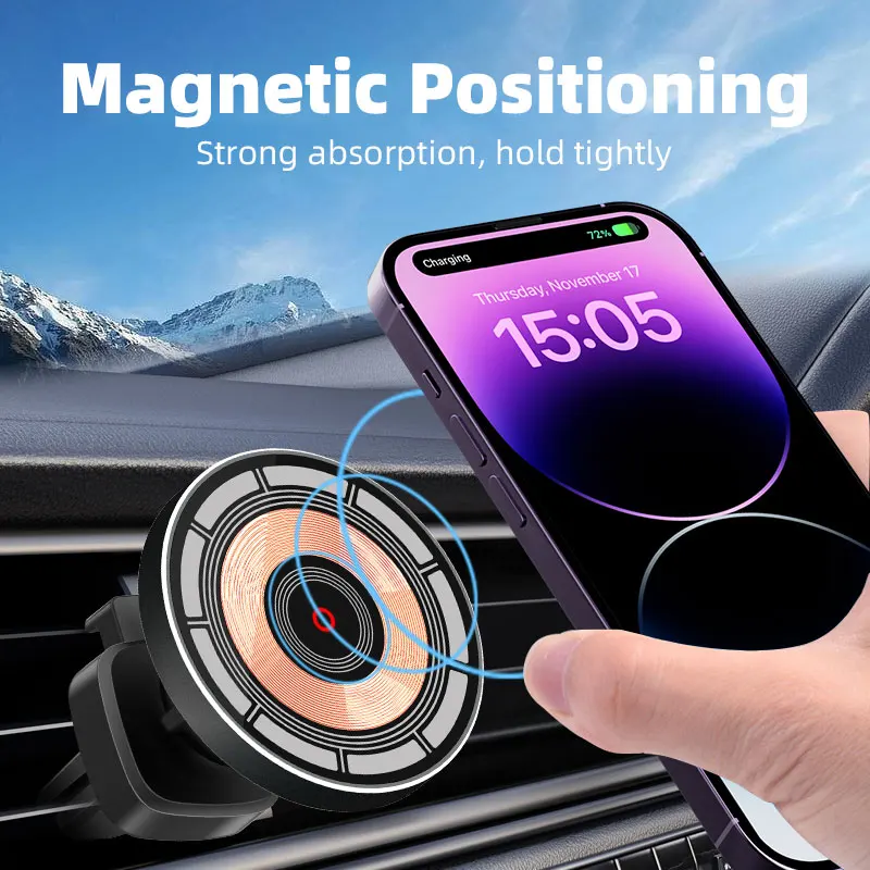 

Wireless Car Charger Vent Mount Circle Aluminum Charger Car Magnetic Wireless Charger Mini Car Mount Chargers for iPhone 14 13