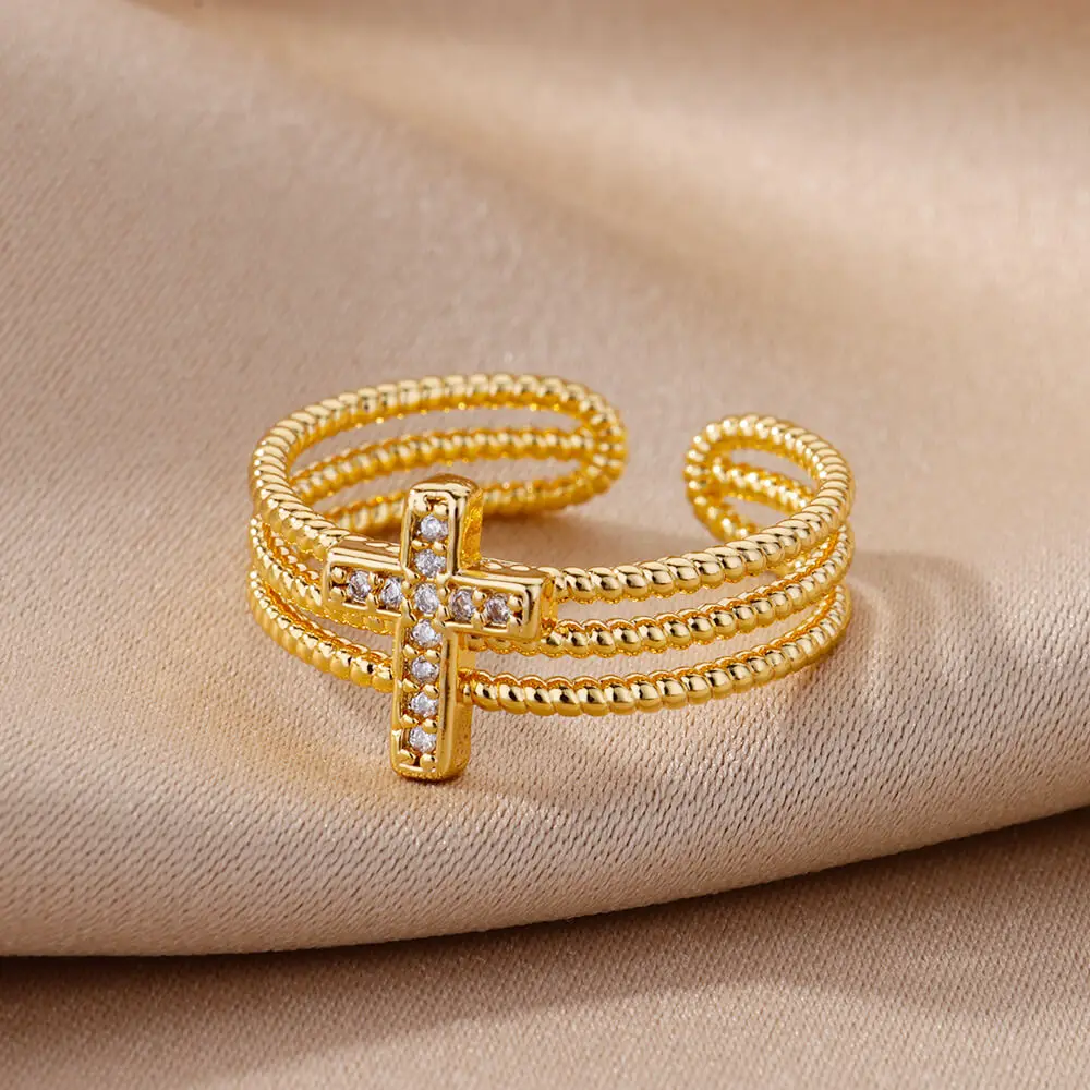 New in Zircon Cross Rings For Women Adjustable Stainless Steel Cross Ring Femme Design Luxury Wedding Jewerly Gift 2023 anillos
New in Zircon Cross Rings For Women Adjustable Stainless Steel Cross Ring Femme Design Luxury Wedding Jewerly Gift 2023 anillos