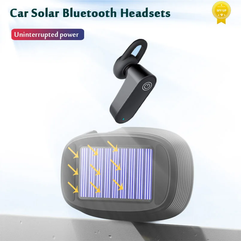 Беспроводные мини-наушники на солнечных батареях с технологией Bluetooth, стереозвуком, зарядным ящиком, шумоподавлением и микрофоном, водонепроницаемые для автомобильных и спортивных мероприятий.