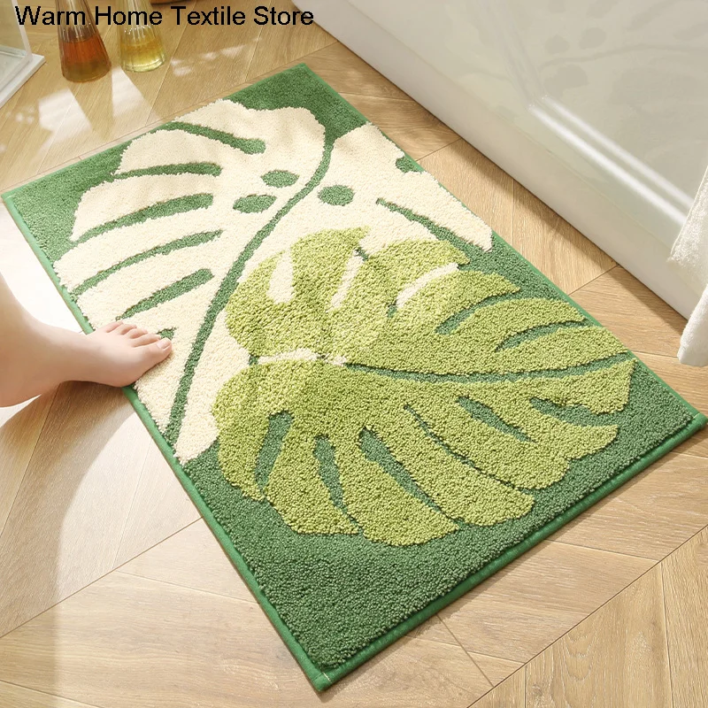 

Ins Luxury Leaf Plant Jacquard Bathroom Anti-Slippery Mat Water-absorbing Mat Doormat Foot Mat Bedroom Carpet Bedside Area Rugs