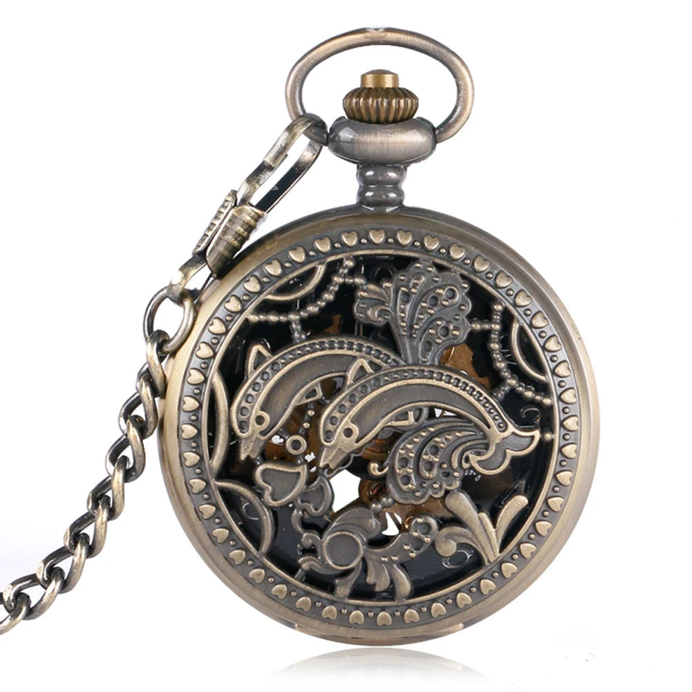 Bronze Vivid Dolphins Hollow Manual Mechanical Pocket Watch Arabic Numerals Display Retro Steampunk Fob Chain Pocket Timepiece
Bronze Vivid Dolphins Hollow Manual Mechanical Pocket Watch Arabic Numerals Display Retro Steampunk Fob Chain Pocket Timepiece