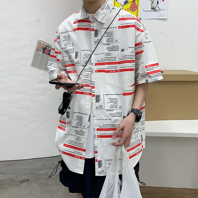 Japanese Short Sleeved Shirt Men's Half Sleeved Inch Shirt Hong Kong Style Fashion Cat Print Student Loose Casual Shirt Fashion 
Japanese Short Sleeved Shirt Men's Half Sleeved Inch Shirt Hong Kong Style Fashion Cat Print Student Loose Casual Shirt Fashion