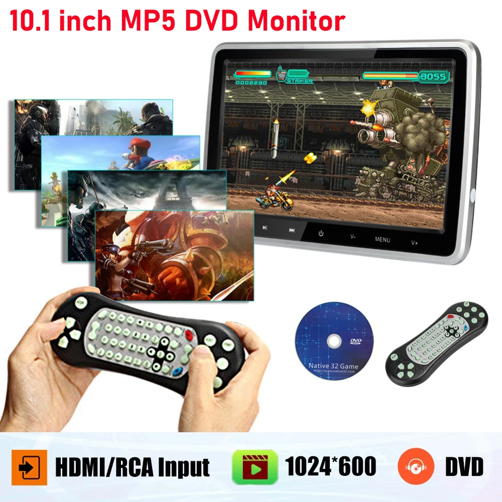 Автомобильный подголовник с монитором 10 1 дюйма DVD-видеоплеер портативный