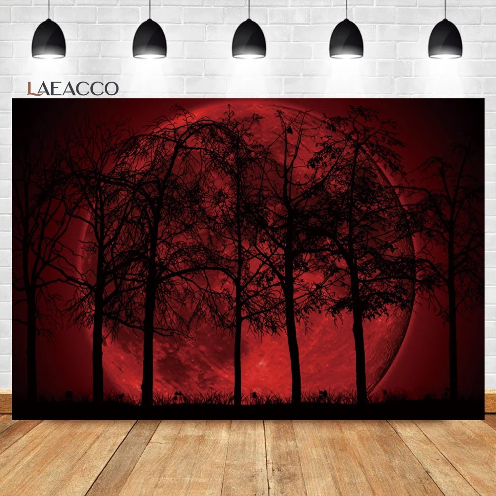 

Laeacco Хэллоуин красный полная луна фотография Фон ужас луна ночь вампир ворона лес Дети День рождения Портрет фон