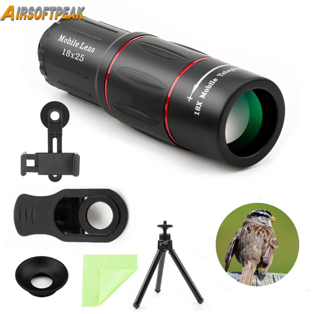18x25 HD Powerful Monocular Telescope Waterproof BAK4-Prisms Binoculars With Phone Holder Tripod For Hunting Camping Hiking
18x25 HD Powerful Monocular Telescope Waterproof BAK4-Prisms Binoculars With Phone Holder Tripod For Hunting Camping Hiking