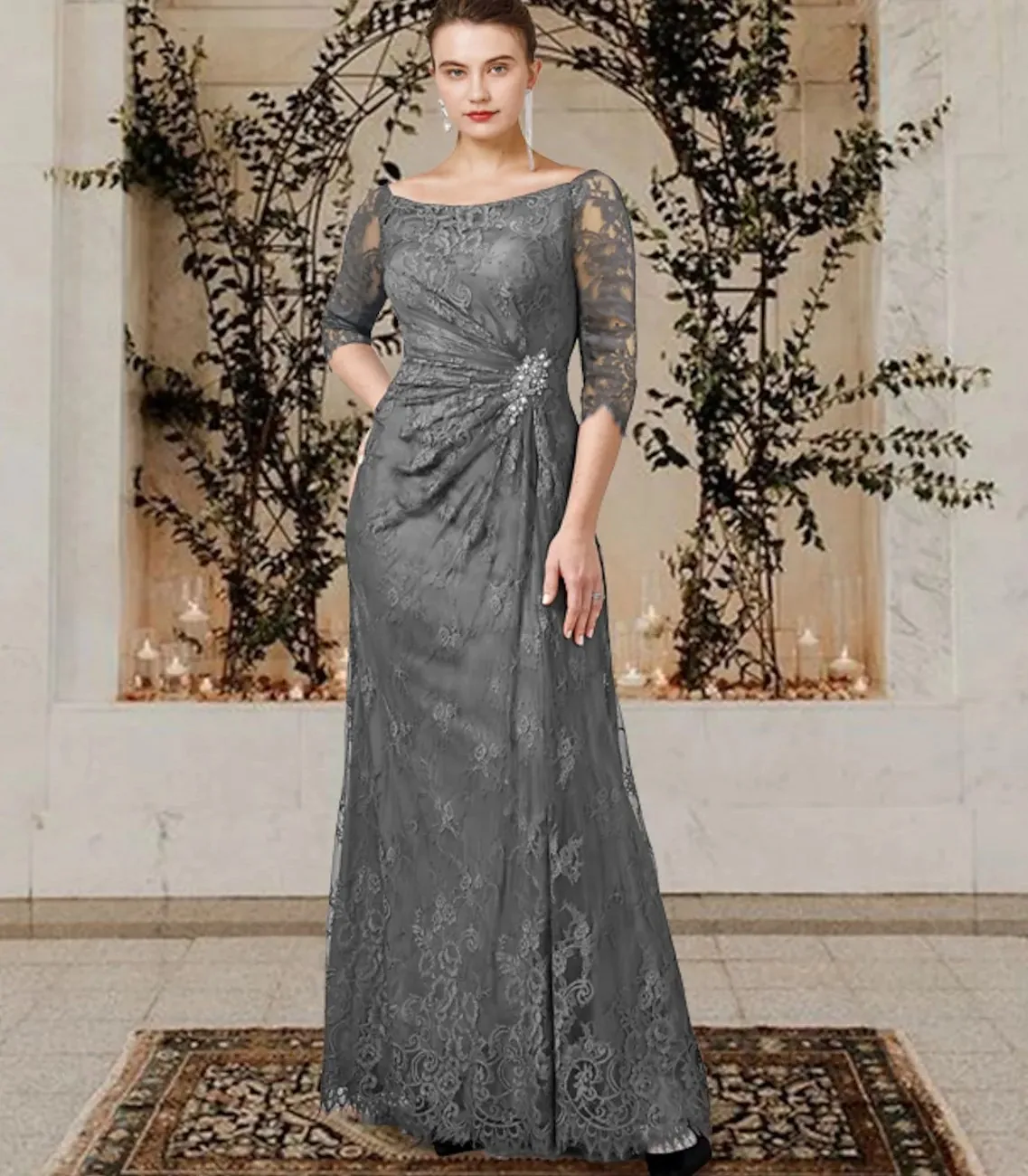 Charcoal Grey Mother of the Bride Dress Elegant Jewel Lace Half Sleeves Ruffles Crystal Wedding Guest Party Gowns 2023 Plus Size
Charcoal Grey Mother of the Bride Dress Elegant Jewel Lace Half Sleeves Ruffles Crystal Wedding Guest Party Gowns 2023 Plus Size