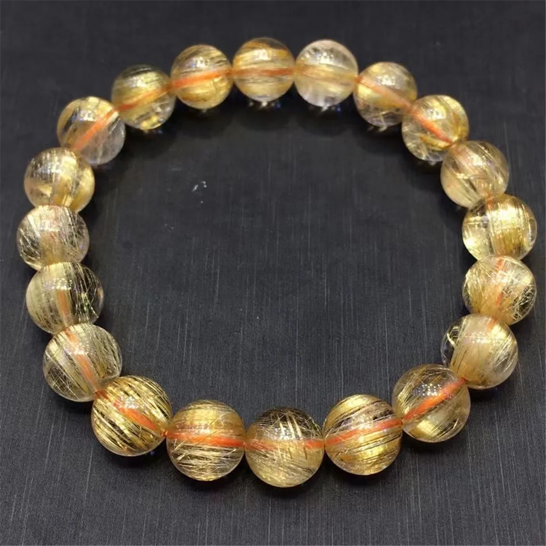 

9mm Natural Gold Hair Rutilated Quartz Bracelet Jewelry For Woman Man Healing Wealth Reiki Gift Crystal Beads Strands AAAAA
