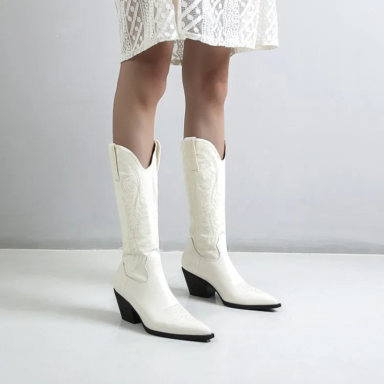2022 New Cowboy Boots Shoes For Women Chunky Heels Pointed Toe White Black Western Boots Fashion Slip-on Wedge Boots Female
2022 New Cowboy Boots Shoes For Women Chunky Heels Pointed Toe White Black Western Boots Fashion Slip-on Wedge Boots Female