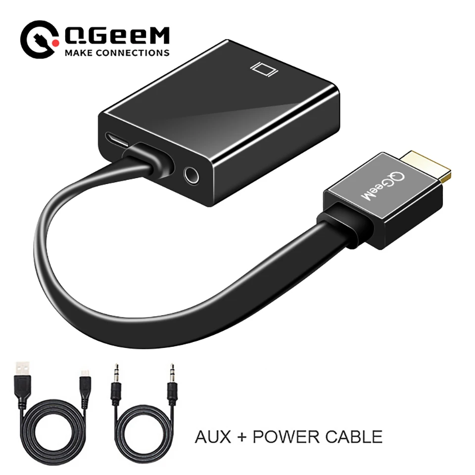 Переходник QGeeM HDMI/VGA цифро-аналоговый видео-и аудиопреобразователь разъем HDMI VGA