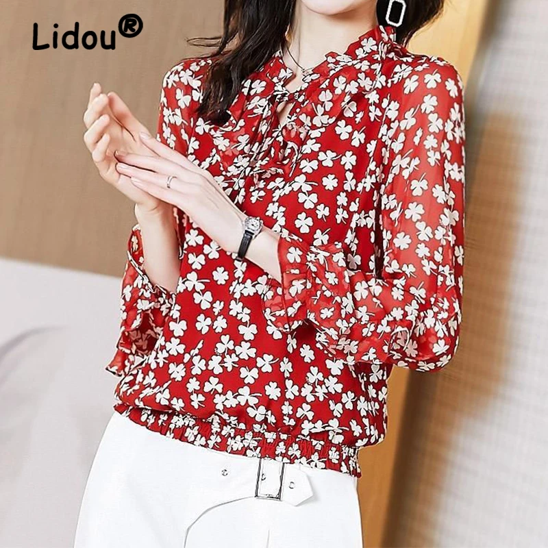 Elegant Korean Ruffle Floral Printed Chiffon Shirts Women Autumn Casual Long Sleeve Lace Up Sweet Chic Loose Ladies Blouses Tops
Elegant Korean Ruffle Floral Printed Chiffon Shirts Women Autumn Casual Long Sleeve Lace Up Sweet Chic Loose Ladies Blouses Tops