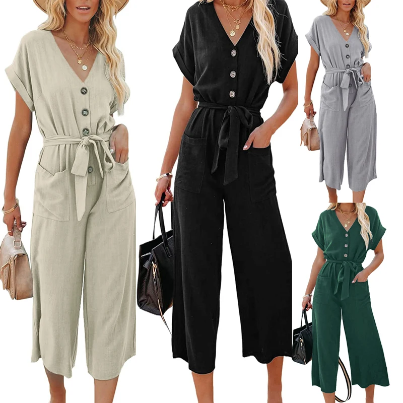 Kayotuas Women Jumpsuit With Belt Lace-Up V-Neck Pocket Short Sleeve Wide Leg Trousers Leotard Casual Playsuit Streetwear
Kayotuas Women Jumpsuit With Belt Lace-Up V-Neck Pocket Short Sleeve Wide Leg Trousers Leotard Casual Playsuit Streetwear