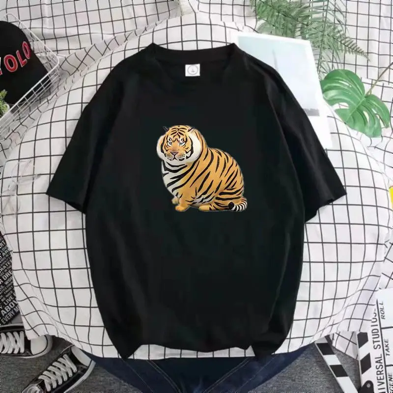 Japanese street men's and women's T-shirts, fat tiger, printing, casual and comfortable couples, short sleeves 
Japanese street men's and women's T-shirts, fat tiger, printing, casual and comfortable couples, short sleeves