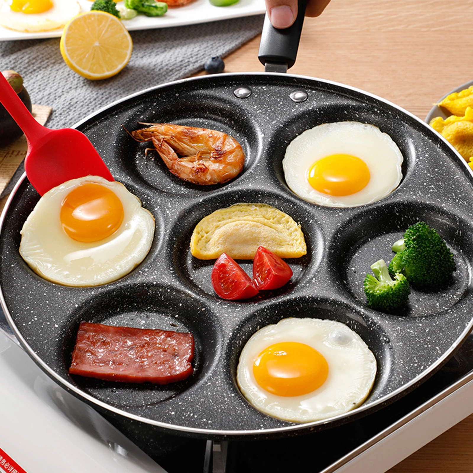 7-cup Egg Pan With Heat-resistant Safety Handle Non-stick Omelet Pan For Gas And Induction Stovetop Mini Omelet Maker
7-cup Egg Pan With Heat-resistant Safety Handle Non-stick Omelet Pan For Gas And Induction Stovetop Mini Omelet Maker