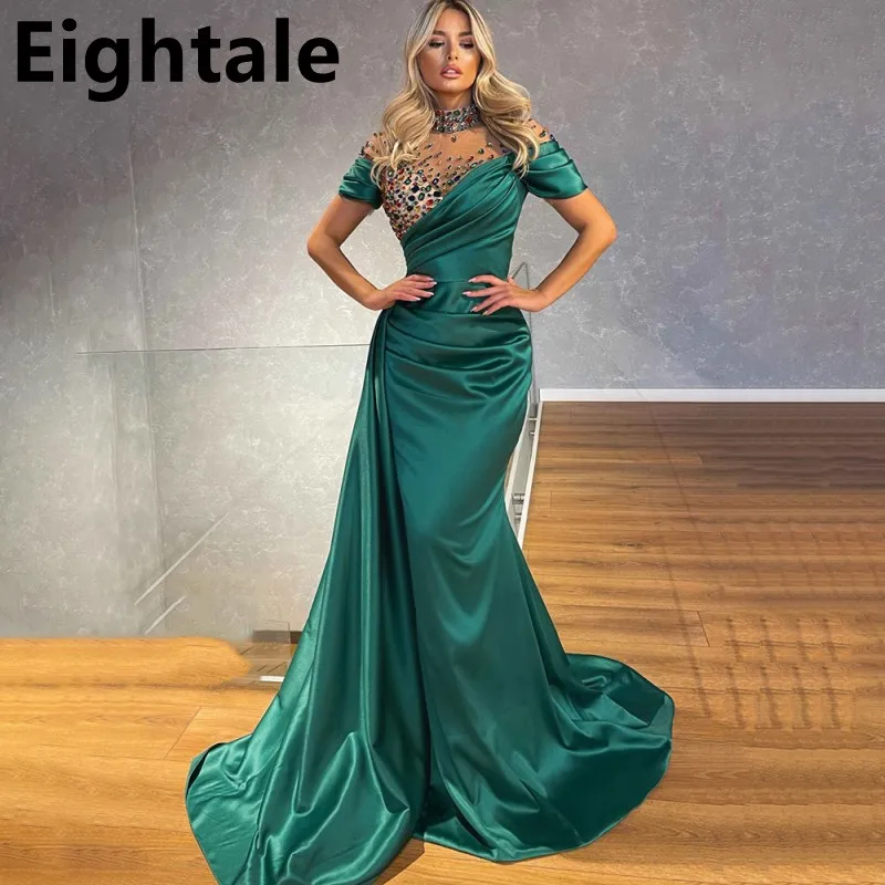 Eightale Emerald Green Mermaid Short Sleeve Royal Blue Evening Dress Crystal Beading High Neck Arabic Formal Prom Party Gown
Eightale Emerald Green Mermaid Short Sleeve Royal Blue Evening Dress Crystal Beading High Neck Arabic Formal Prom Party Gown