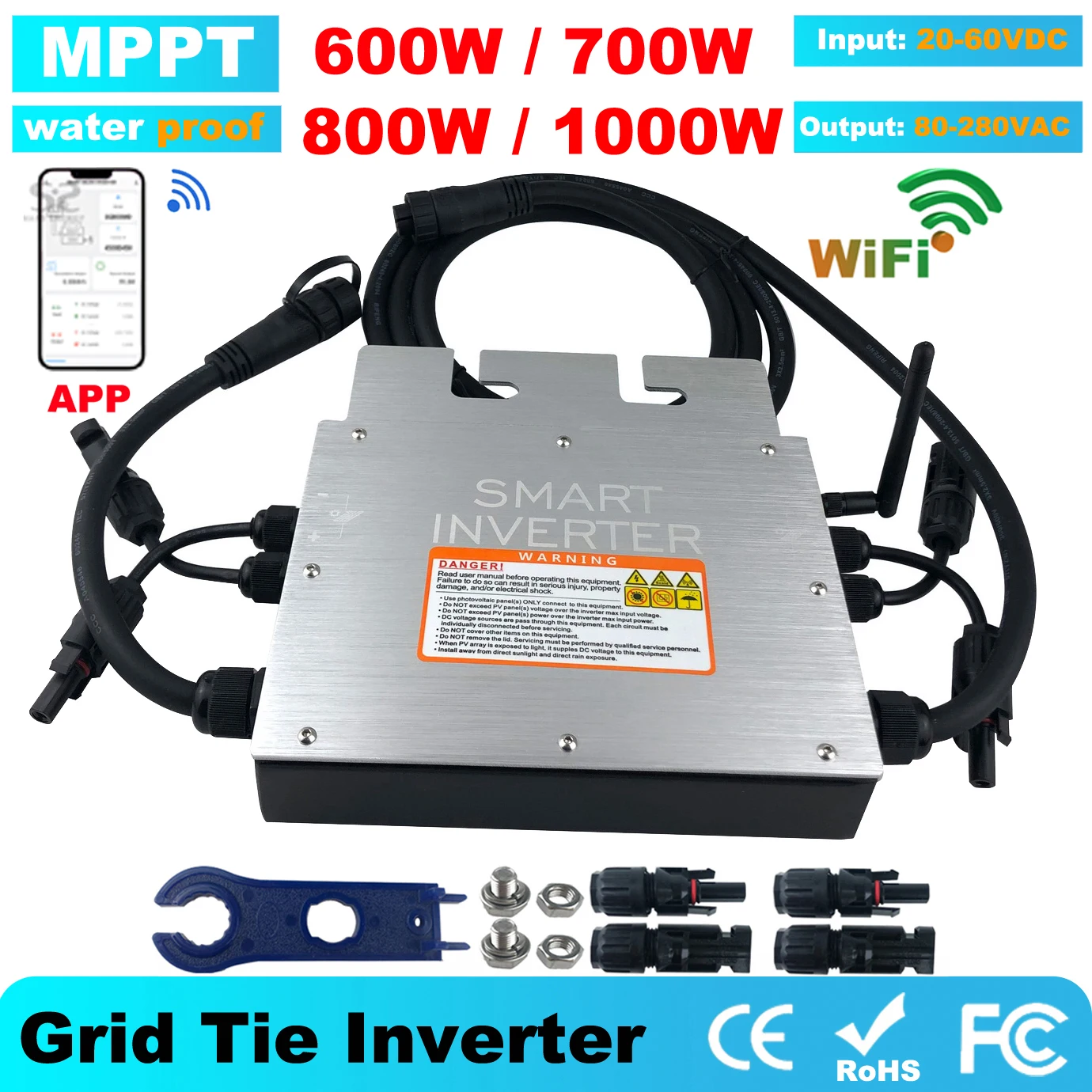 

600 700w 1000W Micro Solar Panel Smart Inverter Pure Sine Wave Home Inverter 36V MPPT On Grid Tie Inversor Ip65 for 110V 220V AC