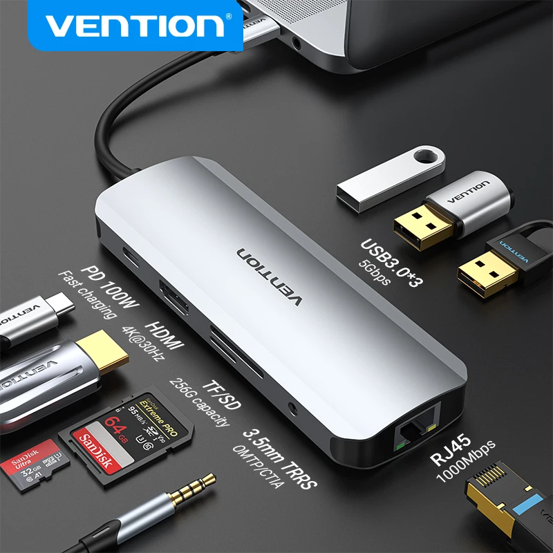 Vention USB C HUB Type to 3 0 док-станция HDMI RJ45 4K для MacBook Pro Air Аксессуары Тип 1 разветвитель