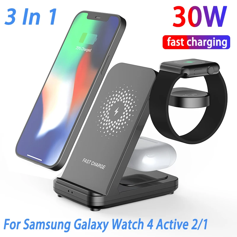 Беспроводное зарядное устройство 30 Вт, подставка для Samsung Galaxy Watch 4 Active 2/1 3 в 1, док-станция для быстрой зарядки Qi для iPhone Samsung S21/S20 
Беспроводное зарядное устройство 30 Вт, подставка для Samsung Galaxy Watch 4 Active 2/1 3 в 1, док-станция для быстрой зарядки Qi для iPhone Samsung S21/S20