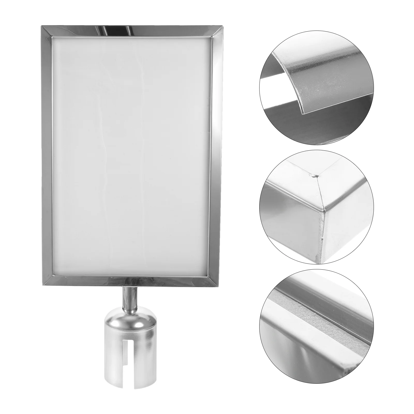 

Magazine Frame Sign Holder Stanchion Post Top Button 44x22cm Queue Barrier Silver Stainless Steel Cover Office