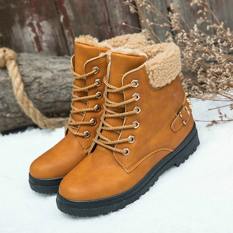 

Botas de nieve con cordones para mujer, botines de felpa estilo Martin, cálidas, estilo británico, invierno, 2020