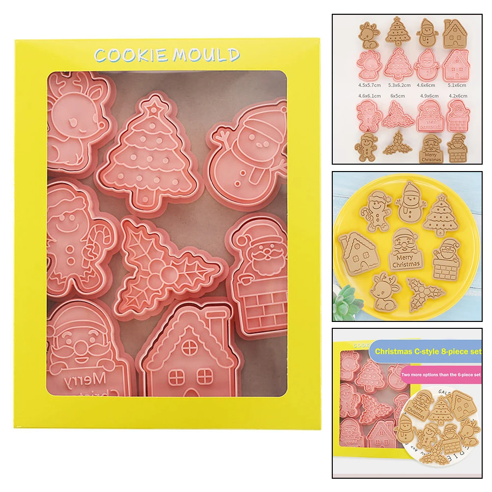 

8PCS Christmas Cookie Tools Cute Santa Snowman Elk Xmas Pattern Series Cookie Stamp Pressure Fondant Sugar Art Baking Tools