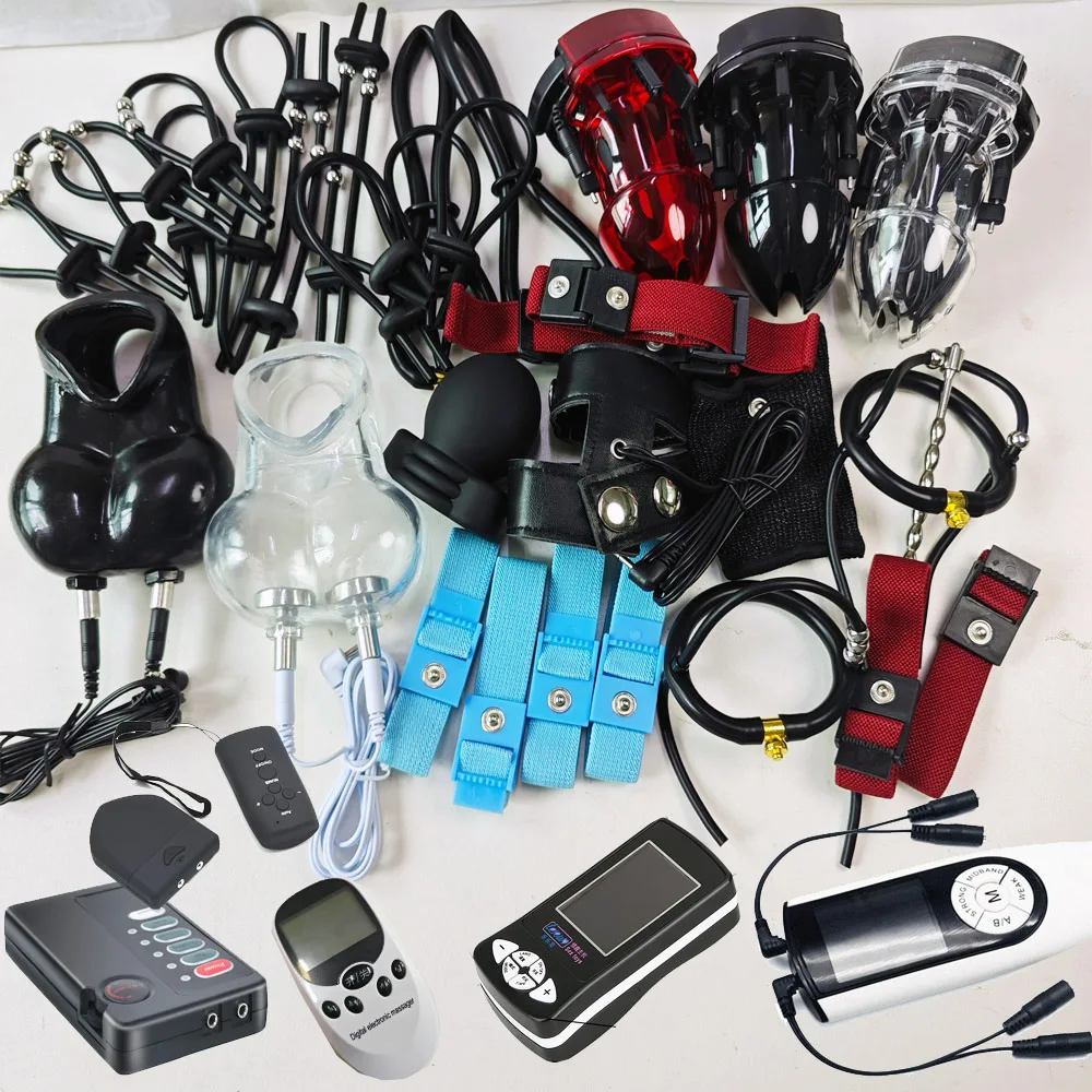 

Varied Electric Shock Penis Ring with Cable/Host for Men Electro Stimulation Penis Extender Cock Cage Glans Trainer,Bdsm Sex Toy